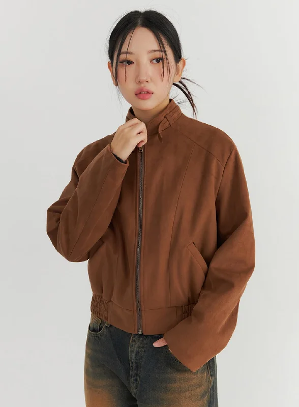 Fashionable And Versatile Faux Suede Bomber Jacket CO324