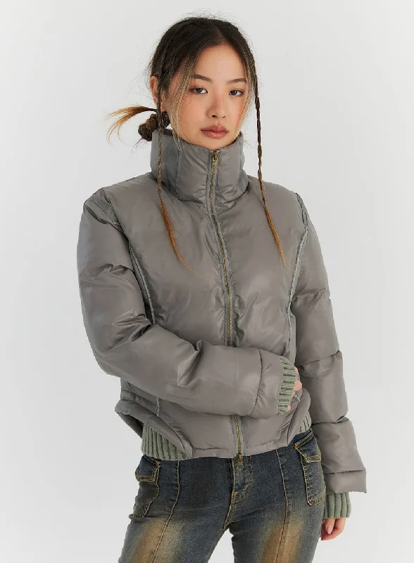 Elegant Tailoring Two-Way Zip-Up Puffer Jacket CN313