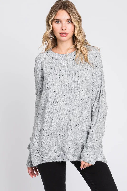 New Products Grey Speckled Knit Sweater