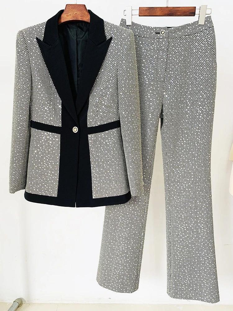 College Style Sleek Women Pant Suit, Sequin