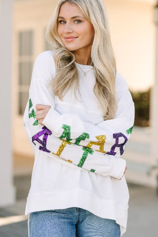 Dynamic Fashion Mardi Gras Y'all White Varsity Pullover