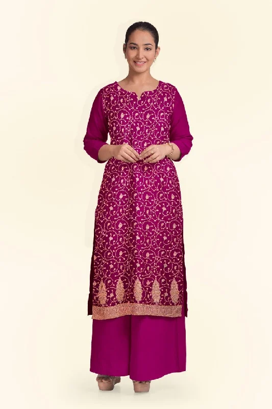 Street Charm Pashtush Unstitched Kashmiri Embroidery Suit, Fine Wool, Soft and Warm, Majenta