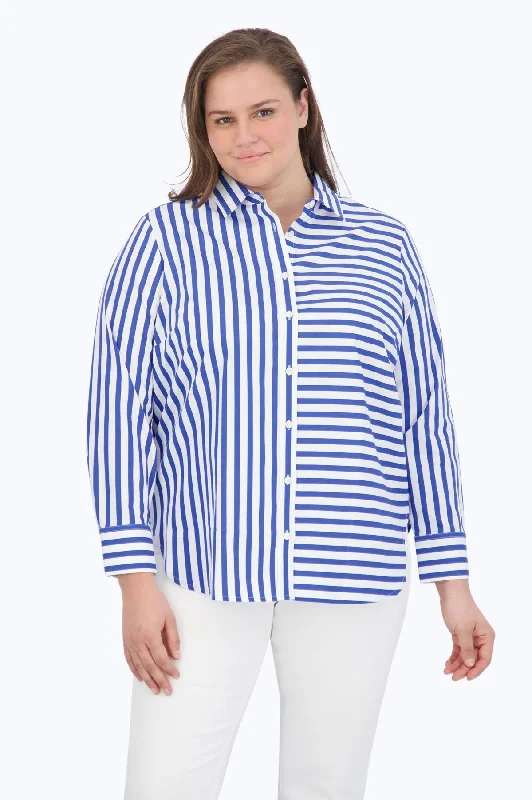 Slightly Flared Design Meghan Plus No Iron Gingham Stripe Combo Shirt