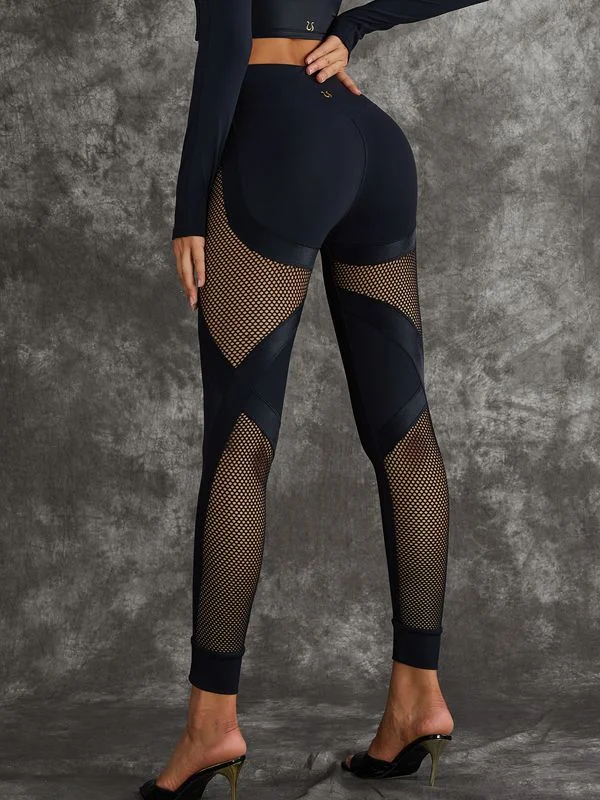 Playful Style ❤ZASUWA Female PU Net Thumbholes High-rise Hip-lift Leggings