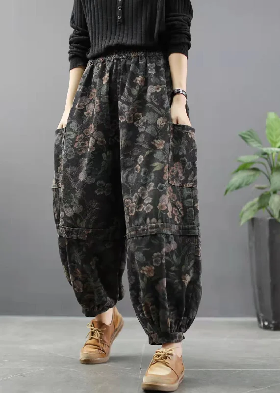 Spring Fashion Elegant Print Denim Pants lantern Pants Cotton