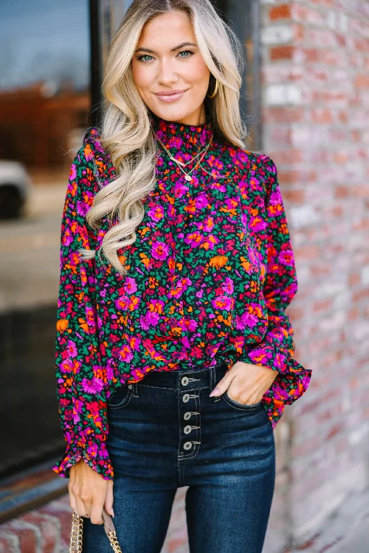 Simple And Comfortable Make It Yours Black Ditsy Floral Blouse