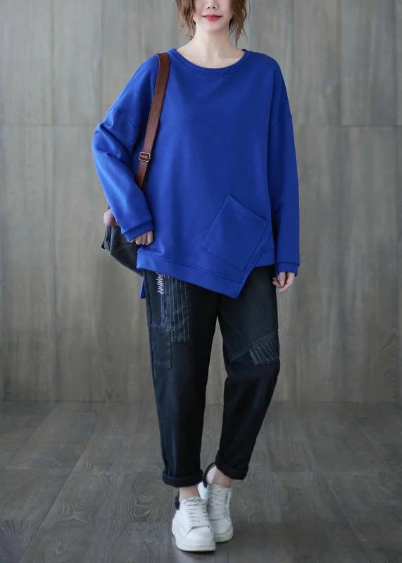 Warm And Comfortable Style o neck asymmetric top Tunic Tops blue shirt