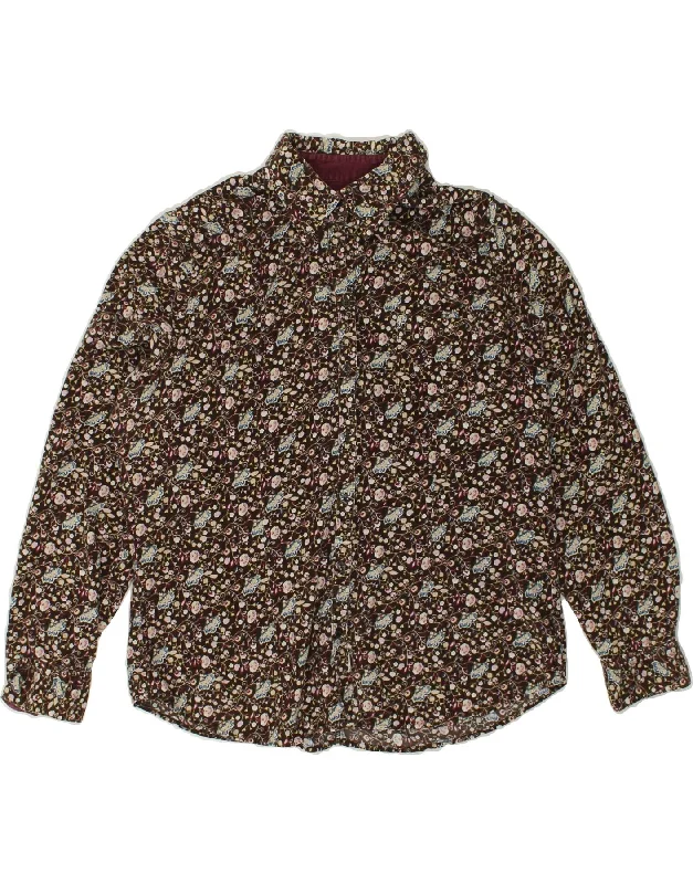 Celebrity Style EDDIE BAUER Womens Shirt UK 16 Large Brown Floral Cotton