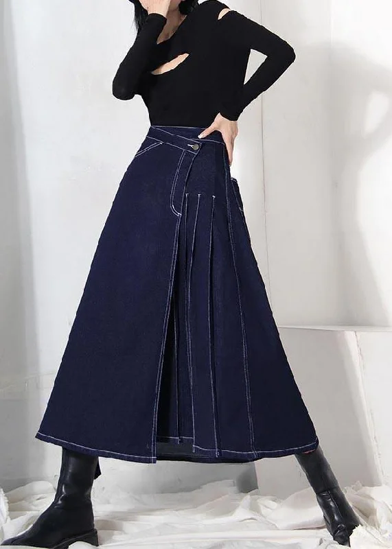 Age-reducing Style Boho denim blue zippered asymmetrical design Summer Skirt