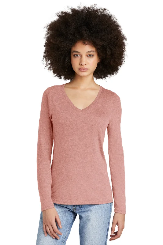 Warm And Comfortable District Womens Perfect Tri Long Sleeve V-Neck T-Shirt - Blush Frost