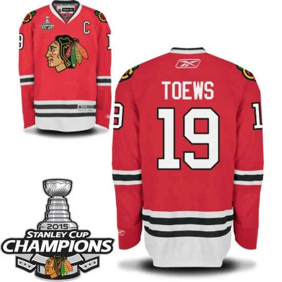 Lazy Home Jonathan Toews "C" Chicago Blackhawks Home Red Youth Premier Jersey w/ 2015 Stanley Cup Patch by Reebok