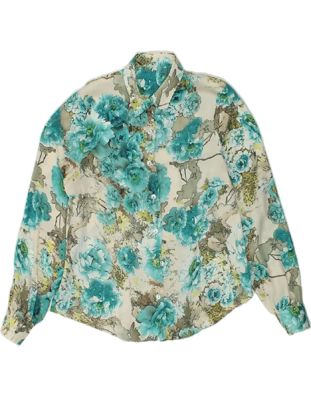 British Style VINTAGE Womens Shirt UK 12 Medium Turquoise Floral