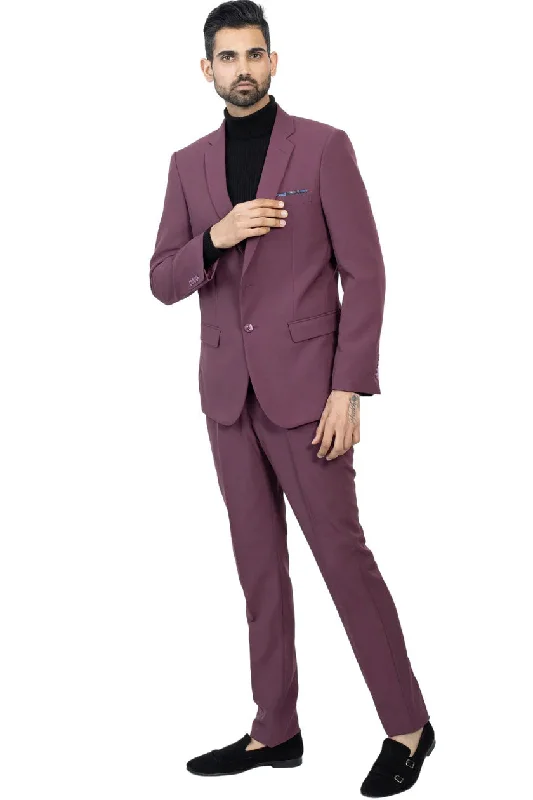 High-quality Fabrics Paul Lorenzo 1969 Burgundy Solid Slim Fit Suit (2-Piece Set)