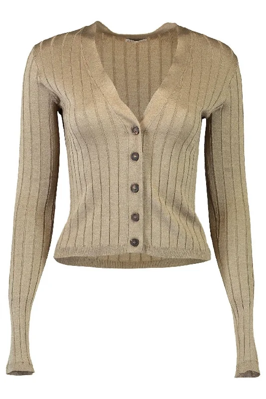 Unique Design Wide Ribbed Cardigan In Golden Tan