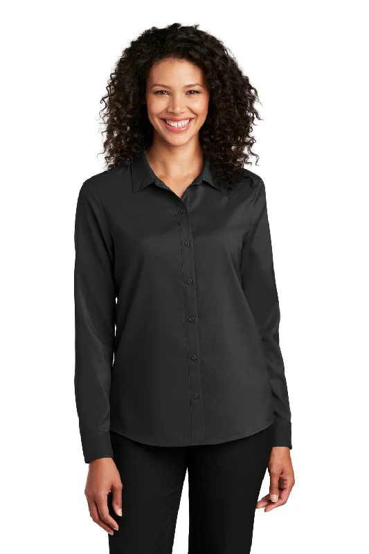 Casual Street Port Authority Womens Performance Moisture Wicking Long Sleeve Button Down Shirt - Black