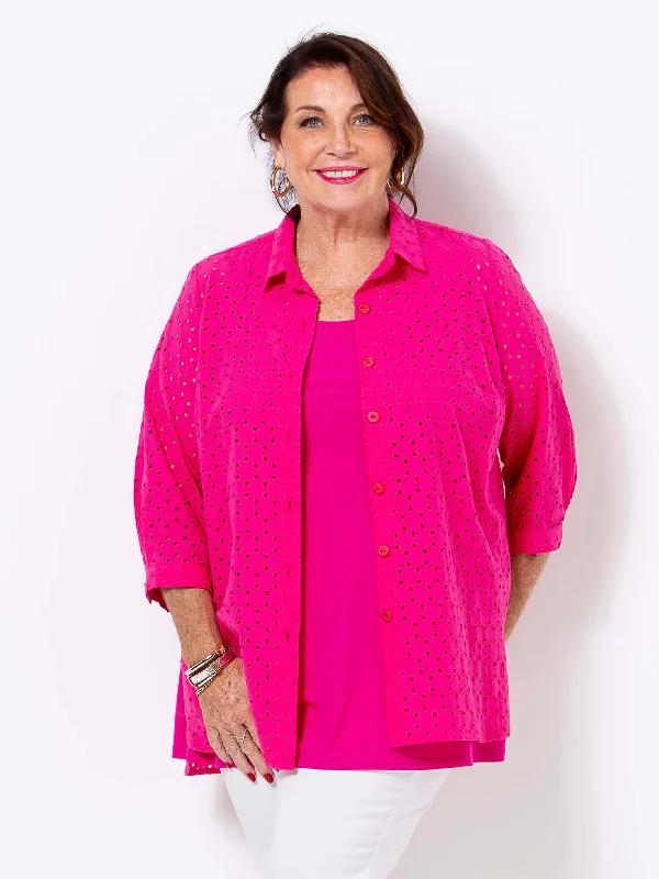 Youthful Street Fashion Hot Pink Broderie Shirt