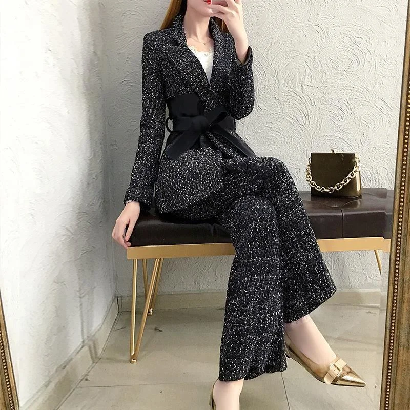 Unique Design Classy Wool Fall Blazer & Pants Women Outfits