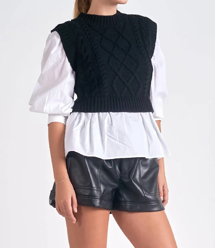 Girl Style Layered Sweater Vest In Black