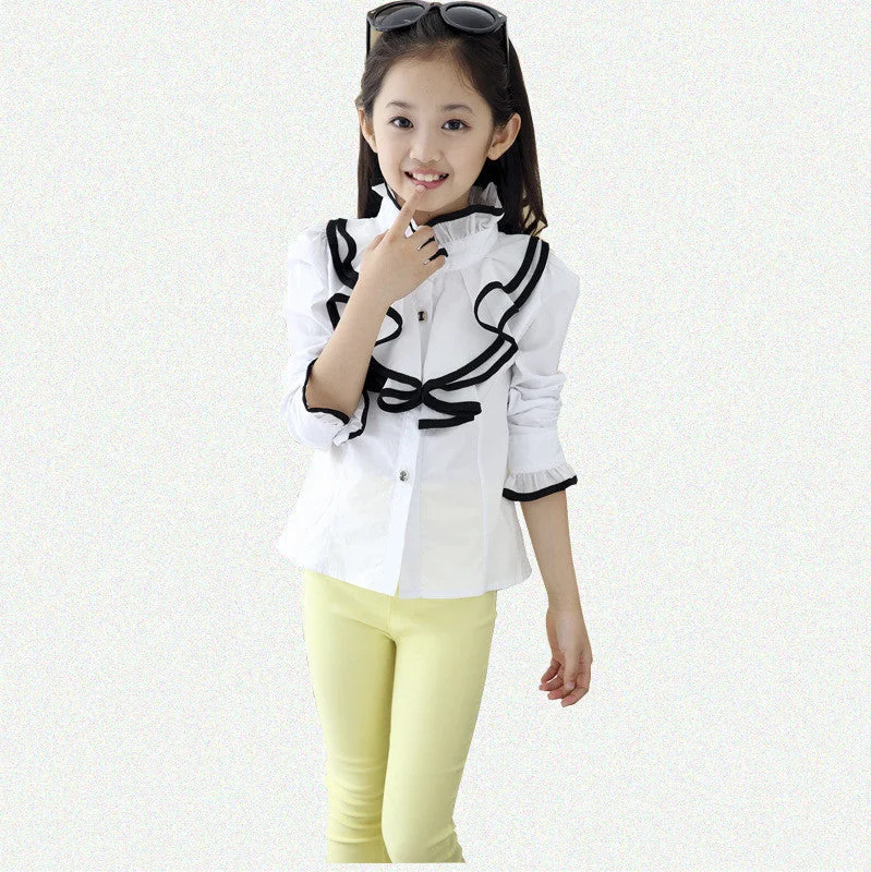 Lazy Home Kids White Polo Blouses & Shirts For Girls Cotton Casual Long Sleeve Roupa Infantil Rose Red