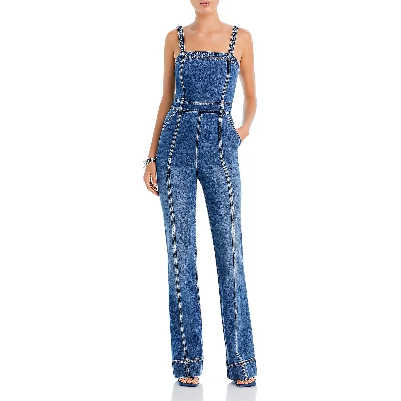 Casual Street Alice and Olivia Womens Denim Smocked Overall Jeans