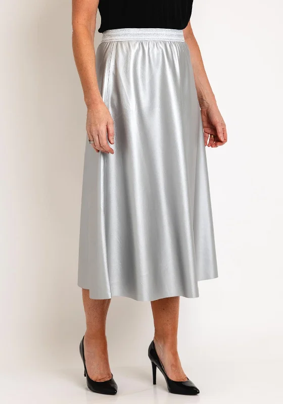 European And American Style Malissa J One Size Faux Leather A-line Midi Skirt, Silver