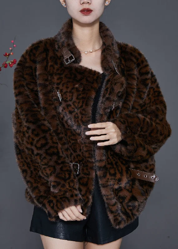 Age-reducing Style Vintage Brown Oversized Leopard Print Mink Velvet Jackets Spring