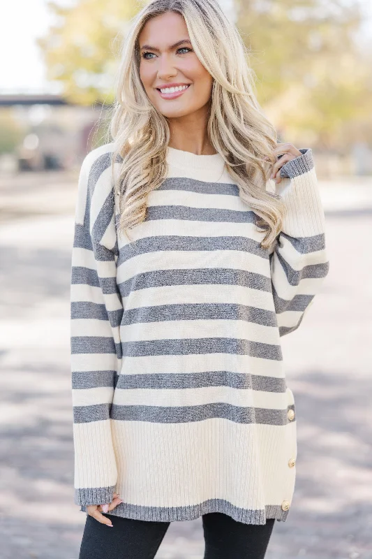 Noble And Elegant On The Way Up Heather Grey Striped Sweater