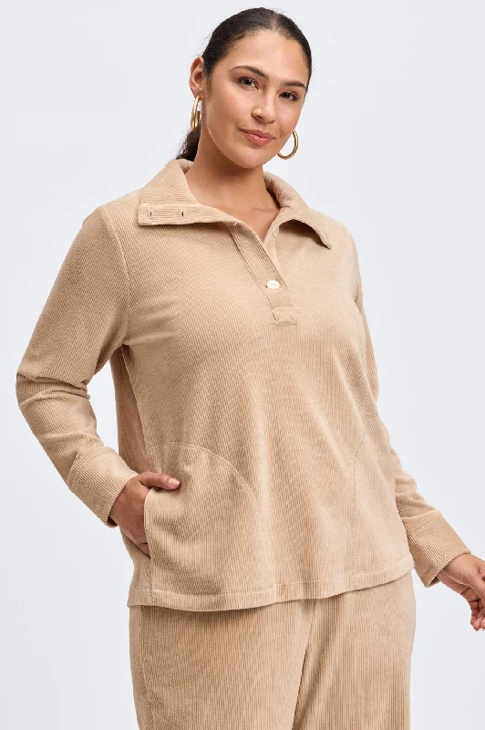 High Street Style Sammy Plus Long Sleeve Plush Cord Popover