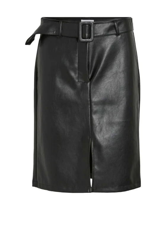 High Street Style Vila Hennie Coated Buckled Skirt, Black