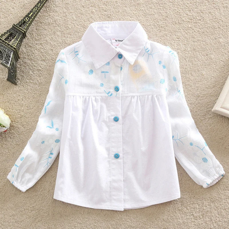 Elegant Tailoring Girls Blouse Fashion Children Clothing Cotton Child Shirt School Girl White Blouse Single-breasted Kids Clothes Age 2-6T