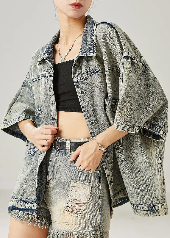 Dessert Matching Modern Grey Oversized Pockets Denim Jacket Summer