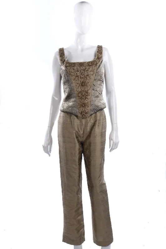 Classic Series Beatrice Von Tresckow 100% Silk Top and Trousers Sage Green UK 10