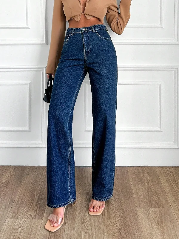 Girl Style Blueberry Wide Leg High Rise Jeans