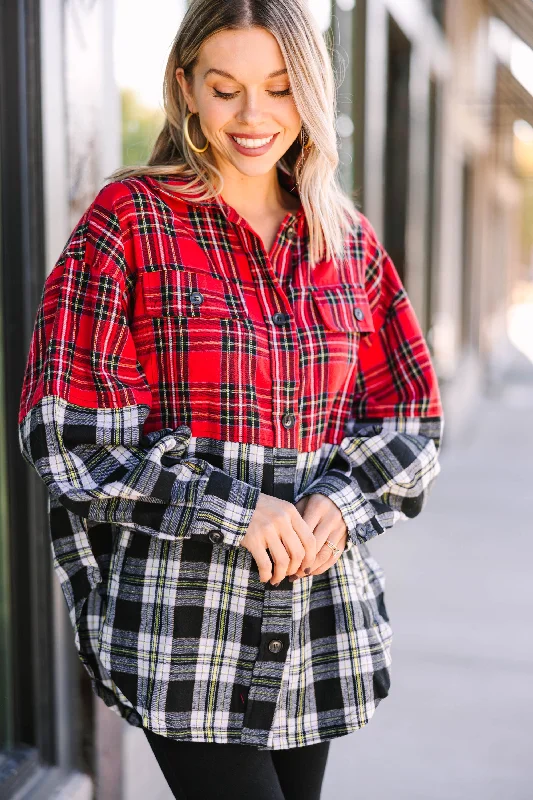 Spiritual Vitality Do It All Red Black Plaid Button Down Top