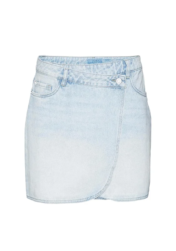 Girl Style Vero Moda Betty Short Wrap Denim Skirt, Light Blue Denim