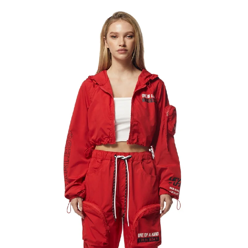 Sports Fashion Cropped Windbreaker Full Zip Jacket - True Red