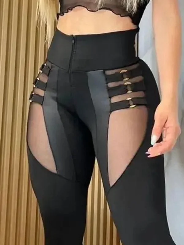 Ethnic Style ZASUWA Female “Stitching Sexy” Cutout Mesh Zipper Leggings