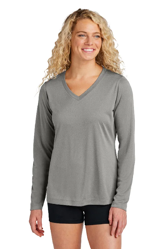 Fashionable And Versatile Sport-Tek Womens Competitor Moisture Wicking Long Sleeve V-Neck T-Shirt - Heather Concrete Grey