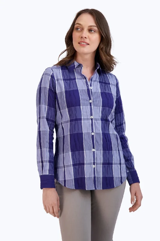 Light And Breathable Zoey Denim Plaid Crinkle Shirt