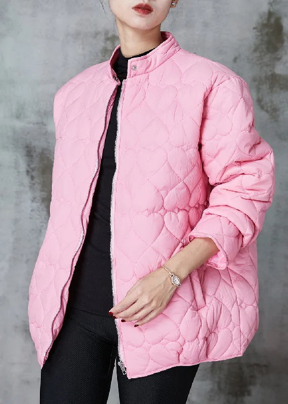 Autumn Selection Simple Pink Stand Collar Fine Cotton Filled Parkas Spring