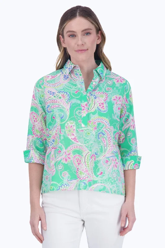 French Style Therese No Iron Green Paisley Popover Shirt