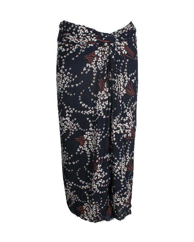 Comfortable And Cold-proof Ba&Sh Omille Floral Knee-length Skirt in Navy Blue Cotton