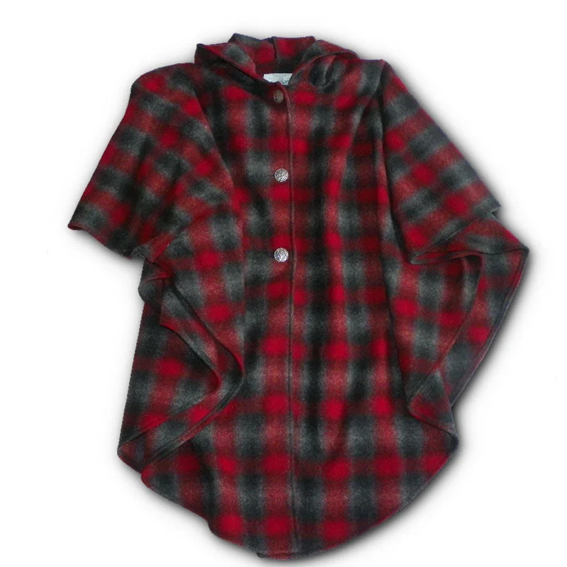 Celebrity Style Traditional Button Cape - Red, Black, & Gray Muted Plaid