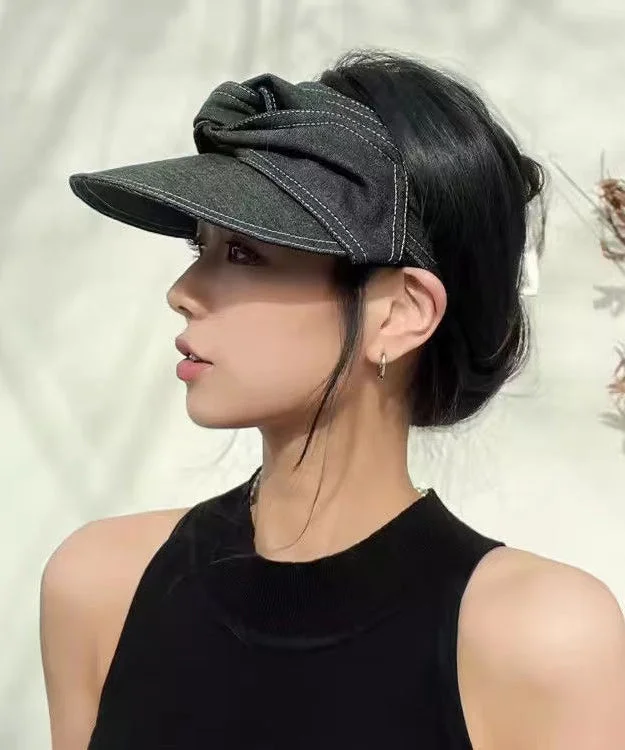 Lively And Youthful Fashion Versatile Black Gray Bow Denim Empty Top Hat