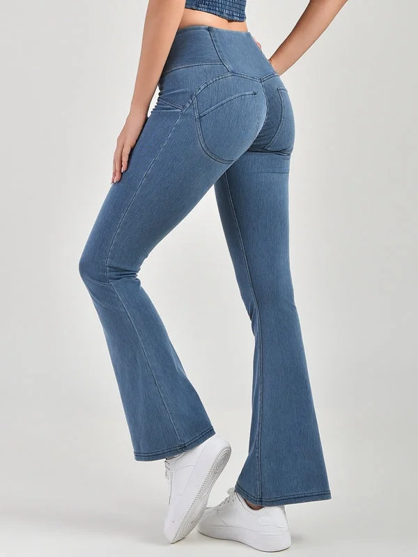 Fashionable And Versatile ZASUWA Female Denim Pocket Flare Leggings