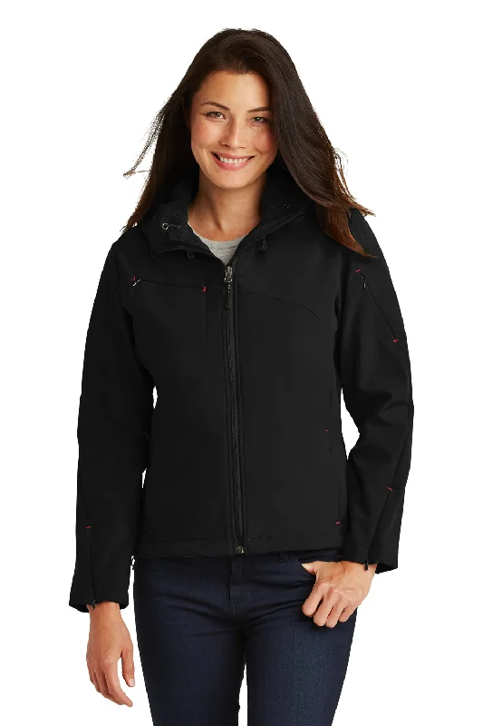 Street Cool Port Authority Womens Wind & Water Resistant Full Zip Hooded Jacket - Black/Engine Red - Closeout