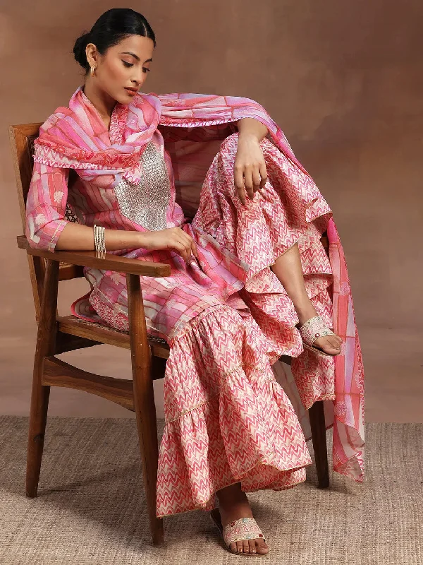 Street Charm Pink Printed Silk Blend Straight Suit With Dupatta