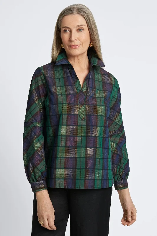 Personalized Design Frankie No Iron Metallic Plaid Popover