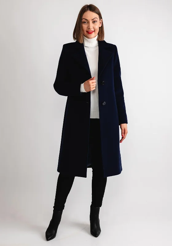 Fashionable And Versatile Christina Felix Notch Collar Wool Cashmere Blend Long Coat, Navy