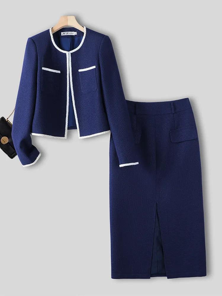 Minimalism Winter Women Skirt Suit, Long With Front Slit